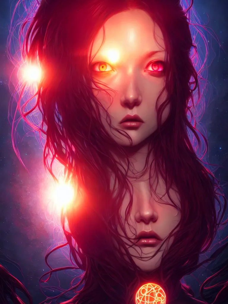 Image similar to azathoth girl save the earth, occlusion shadow, specular reflection, rim light, unreal engine, artgerm, artstation, art by hiroaki samura and ilya kuvshinov and ossdraws, intricate, highly detailed 8 k, cosmic horror illustration, extremely beautiful and aesthetic shape of face and body, movie poster