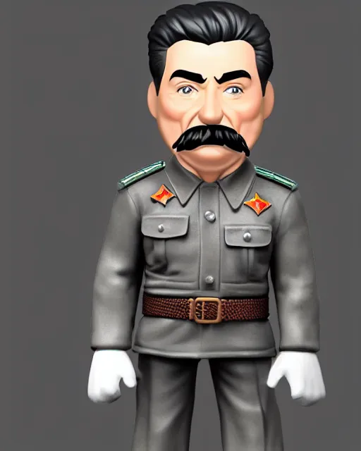 Image similar to full body 3d render of joseph stalin as a funko pop, studio lighting, white background, blender, trending on artstation, 8k, highly detailed