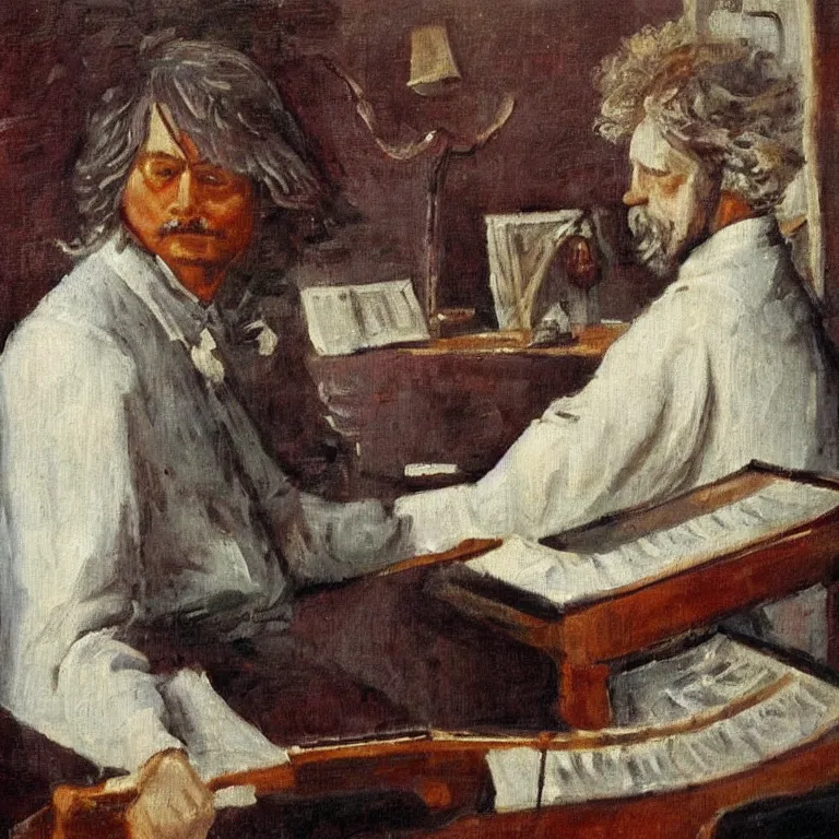 Prompt: Imagine how would Edvard Grieg's arrangements look like if they were paintings instead of sounds.