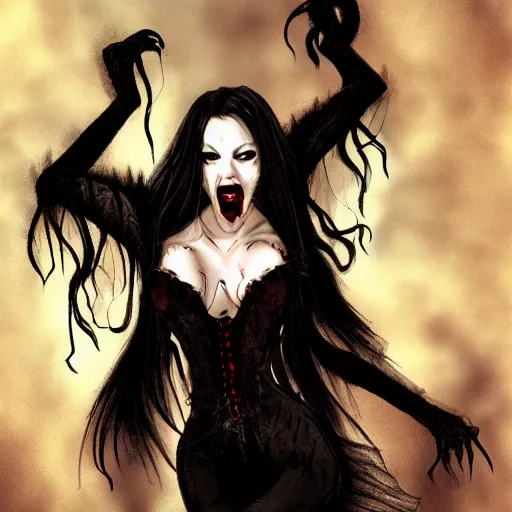 Image similar to vampire showing her fangs, gothic, horror