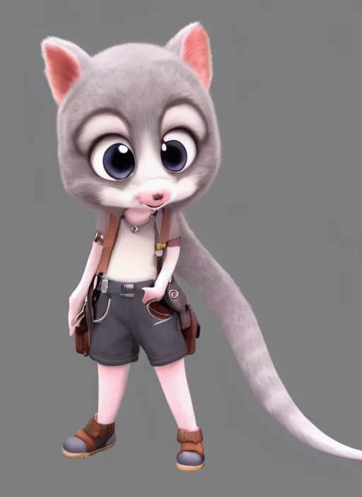 Image similar to female furry mini cute style, character adoptable, highly detailed, rendered, ray - tracing, cgi animated, 3 d demo reel avatar, style of maple story and zootopia, maple story mouse girl, grey mouse, soft shade, soft lighting