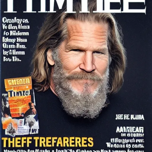 Prompt: jeff bridges the dude time magazine cover