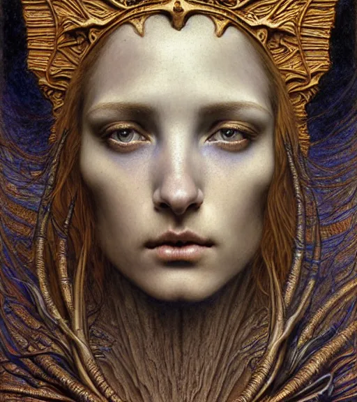 Image similar to detailed realistic beautiful young medieval queen of mars face portrait by jean delville, gustave dore and marco mazzoni, art nouveau, symbolist, visionary, gothic, pre - raphaelite. horizontal symmetry by zdzisław beksinski, iris van herpen, raymond swanland and alphonse mucha. highly detailed, hyper - real, beautiful