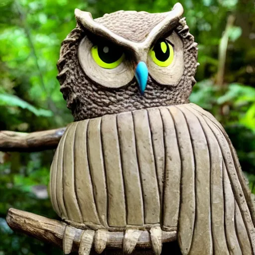 Prompt: an anthropomorphic owl in a lush forest