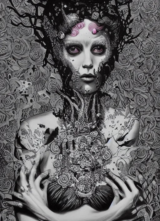 Prompt: Goth goddess painting by Dan Hillier, trending on artstation, artstationHD, artstationHQ, 4k, 8k