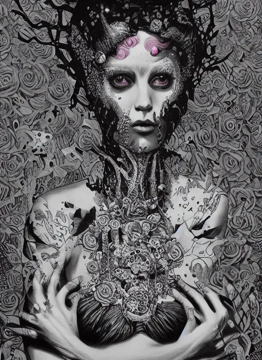 Image similar to Goth goddess painting by Dan Hillier, trending on artstation, artstationHD, artstationHQ, 4k, 8k