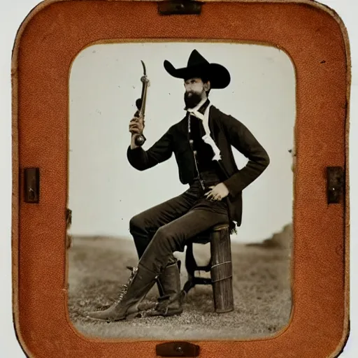 Image similar to kangaroo dressed in cowboy costume, cowboy hat boots spurs and pistol, 1 8 6 0 s, photo