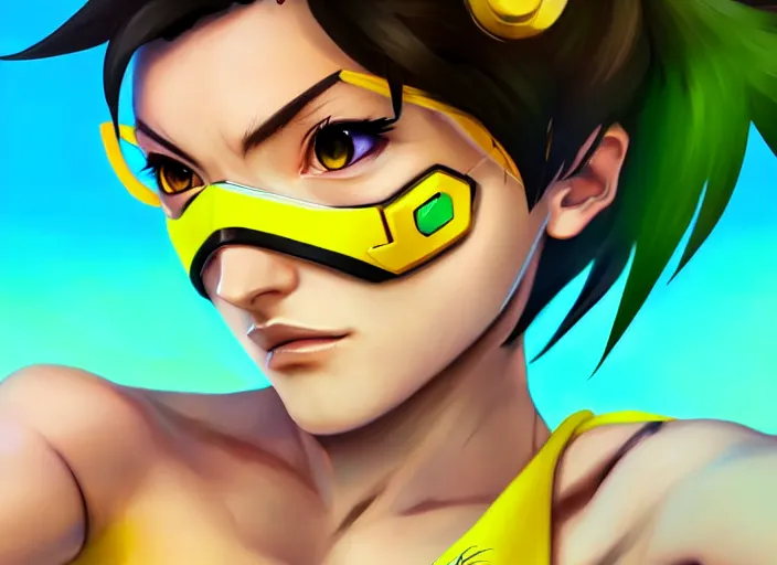 overwatch tracer, clean face, with a very beautiful