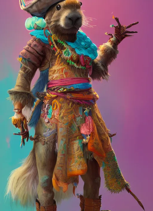 Image similar to detailed full body concept art illustration colorful pastel painting of an anthropomorphic capybara pirate in full intricate clothing, biomutant, ultra detailed, digital art, octane render, 4K