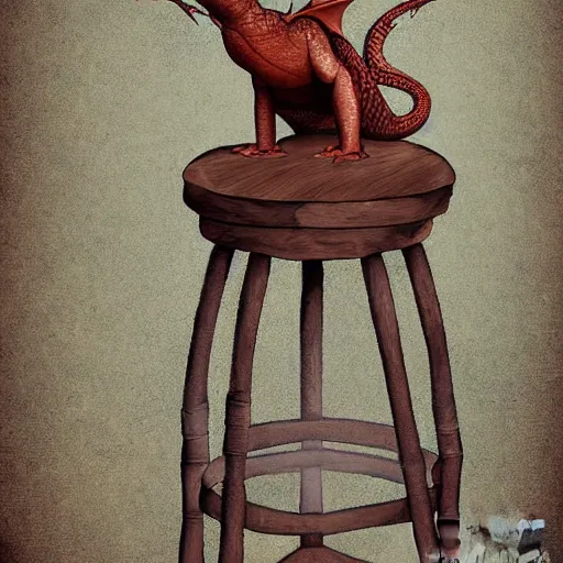 Image similar to dragon sitting on a high top stool waiting patiently for a drink, digital art