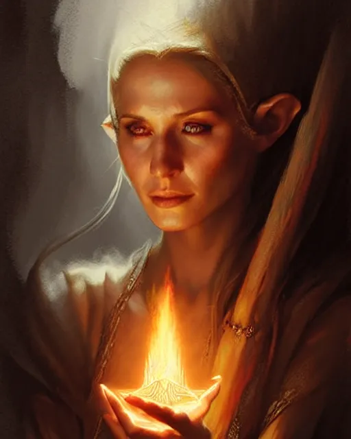 Image similar to a female elvish sorceress casting a fireball | | pencil sketch, realistic shaded, fine details, realistic shaded lighting poster by greg rutkowski, magali villeneuve, artgerm, jeremy lipkin and michael garmash and rob rey