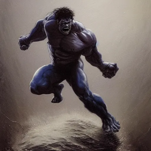 Image similar to artstation concept a midnight blue hulk jolding a meat cleaver, dusty, hyperdetailed, artstation trending, world renowned artists, worth 1 0 0 0. com, historic artworks society, antique renewel, cgsociety, by greg rutkowski, by gustave dore, deviantart