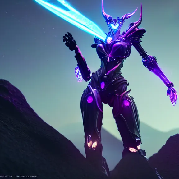 Image similar to extremely detailed cinematic low ground shot of a giant 1000 meter tall beautiful stunning saryn prime female warframe goddess, that's an anthropomorphic hot robot mecha female dragon, silver sharp streamlined armor, detailed head, sharp claws, glowing Purple LED eyes, sitting cutely in the background, rump on top of a mountain below her, a tiny forest with a village in the foreground, in front of her, fog rolling in, dragon art, warframe fanart, Destiny fanart, micro art, macro art, giantess art, fantasy, goddess art, furry art, furaffinity, high quality 3D realistic, DeviantArt, Eka's Portal, HD, depth of field