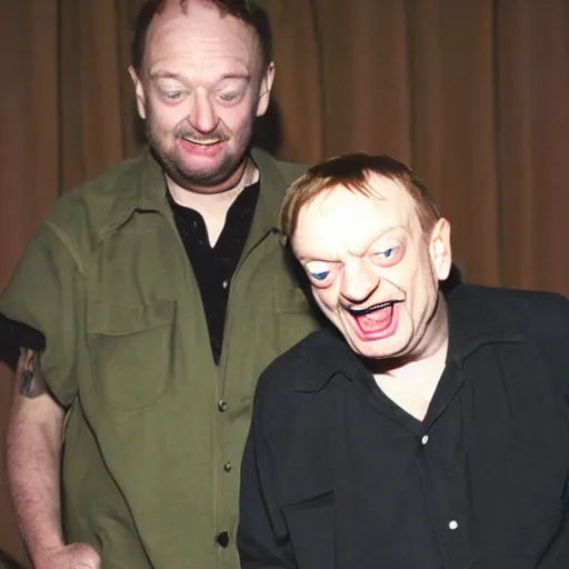 Image similar to Mark E Smith laughing at Fred Durst who is crying and screaming