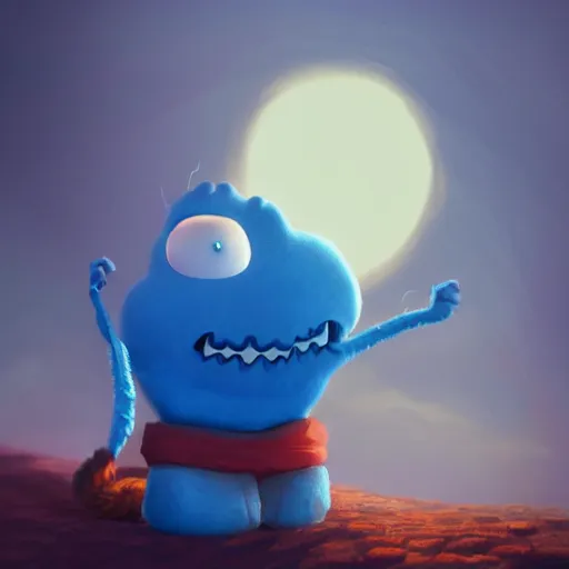Prompt: portrait of a photorealistic version of mr meeseeks, golden hour, detailed matte painting, cinematic, in the style of Simon Dewey, artstation,