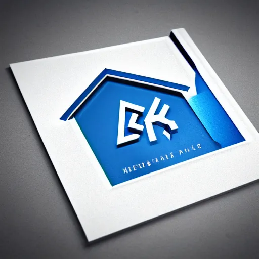 Image similar to pictorial logo, house, minimal design, blue color scheme, metallic, 4 k