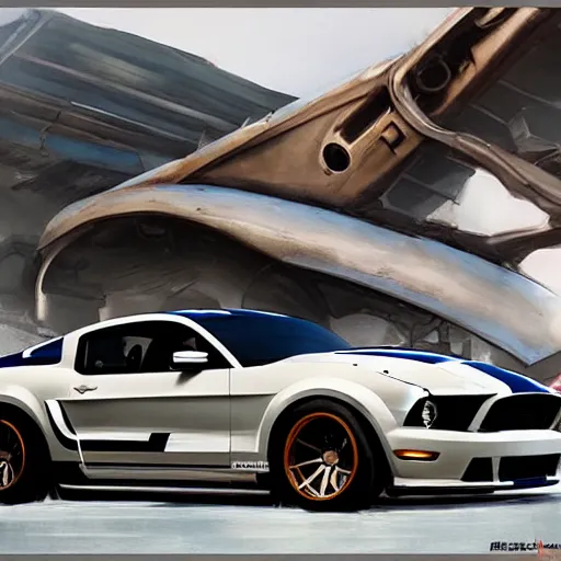 Image similar to A mustang shelby , GTA 5 concept art, art by greg rutkowski, matte painting, trending on artstation, very detailed