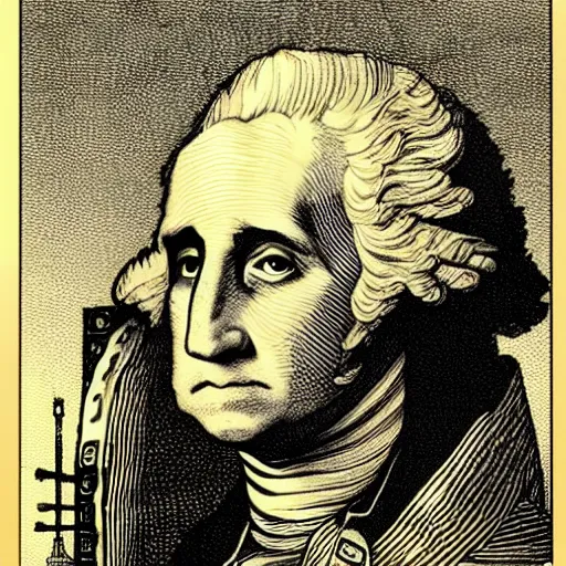 Image similar to George washington as a cyborg in a cyberpunk city