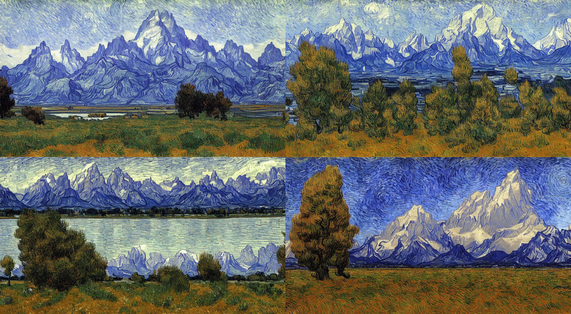 Prompt: A painting of the grand tetons by vincent van gogh