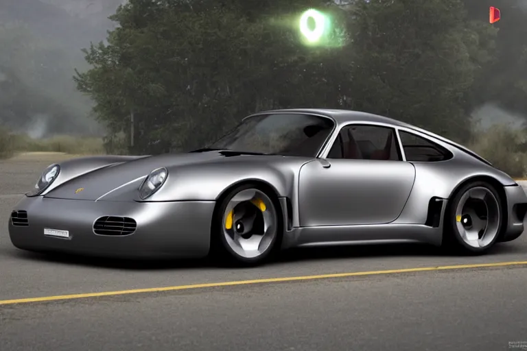 Prompt: porsche 9 5 9 concept car sitting on the side of the road, back to the future, a detailed matte painting by zack snyder, trending on cg society, auto - destructive art, vray tracing, unreal engine 5, reimagined by industrial light and magic