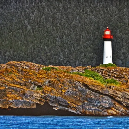 Prompt: a simple lighthouse on a rock while the water rages, Ansel Adams photo, coloured