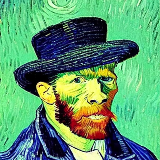 Image similar to a van gogh painting of a gorilla wearing a top hat, 4 k, hyper realistic, dslr, landscape, high resolution