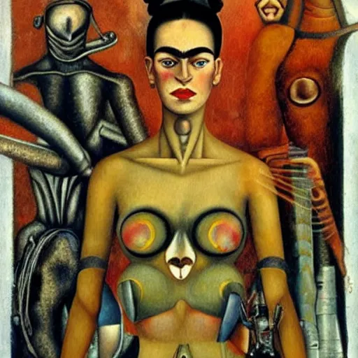 Image similar to cyborgs by frida kahlo