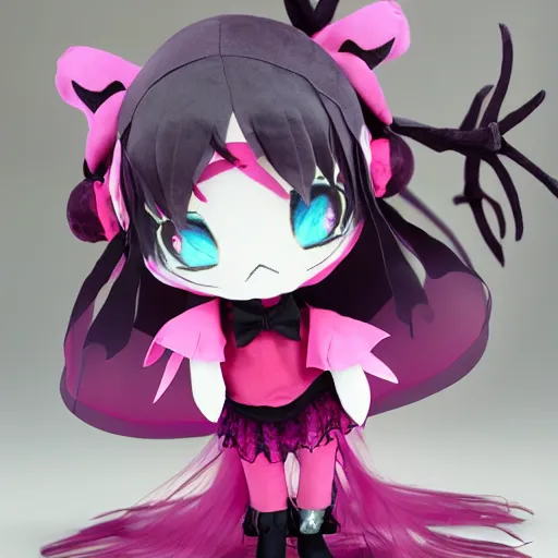 Image similar to cute fumo plush of a magical girl from the depths of hell, gothic maiden of the dark, tattered wings, halloween, cursed, vray