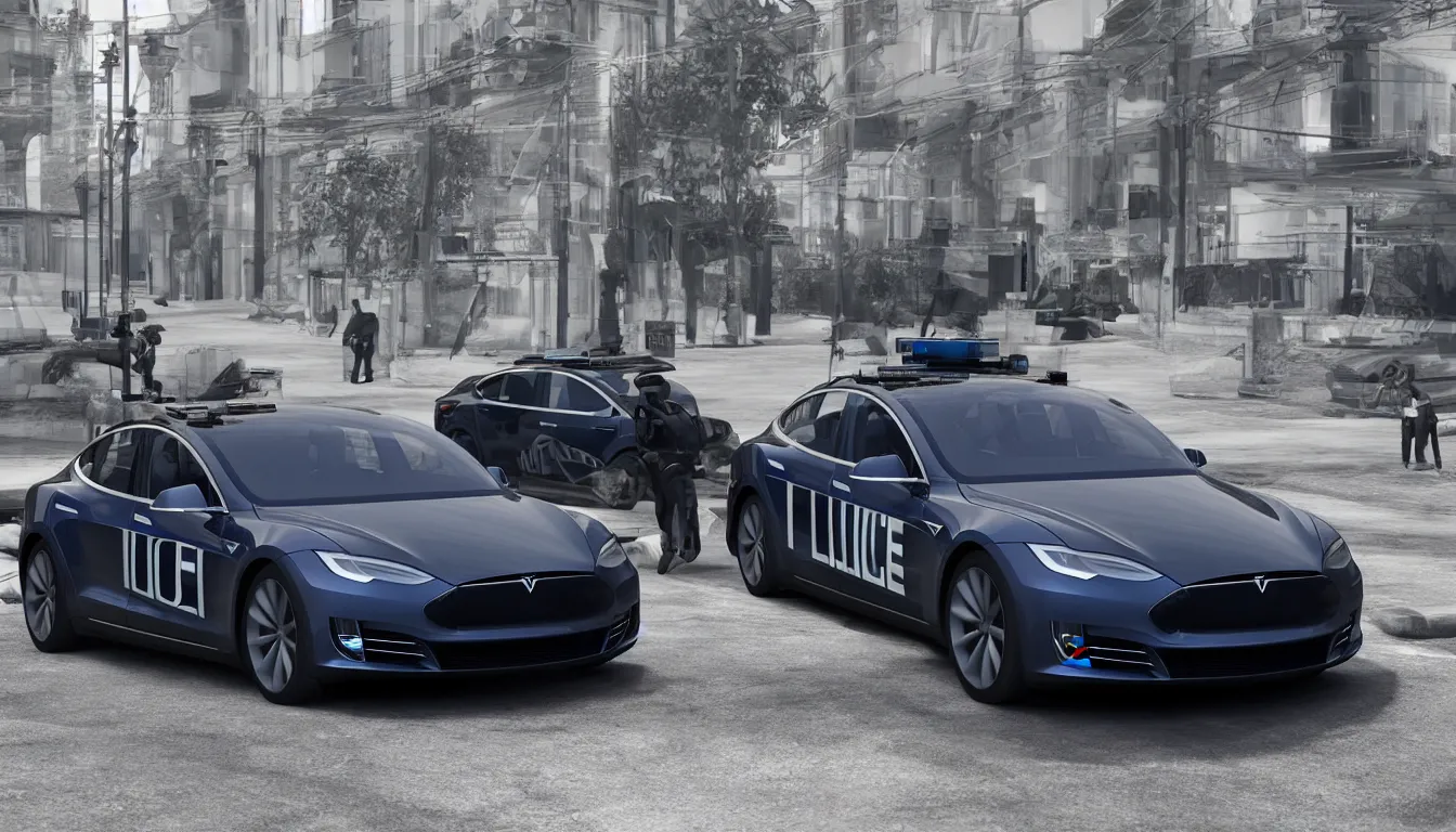 Image similar to Police Tesla, photorealistic, cinematic