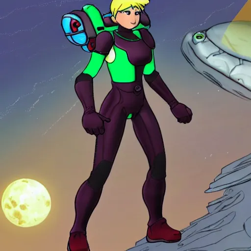 Image similar to Samus Aran walking on the moon