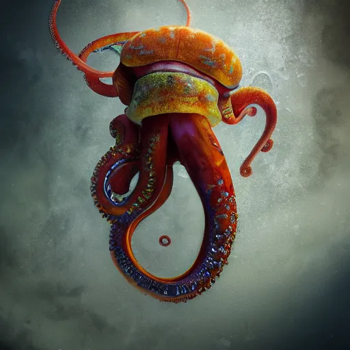 Image similar to hyperrealistic mixed media image of a cephalopod, stunning 3 d render inspired art by xiang duan and thomas eakes, perfect symmetry, realistic, highly detailed attributes and atmosphere, dim volumetric cinematic lighting, 8 k octane extremely hyper - detailed render, post - processing, masterpiece,