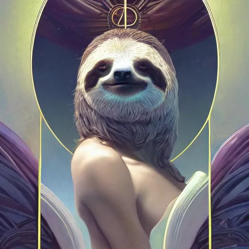 Prompt: godlike sloth, diety 4 k, ultra details, art by artgerm, dwayne barlowe, trending on artstation and greg rutkowski and alphonse mucha, 8 k