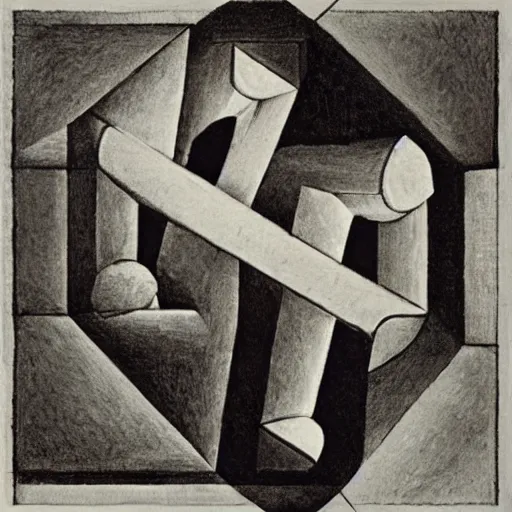 Image similar to M.C. Escher, Impossible painting of a hammer and nail