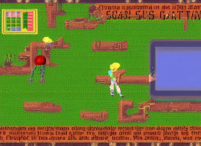 Image similar to screenshot of a sega saturn game about robot gardeners
