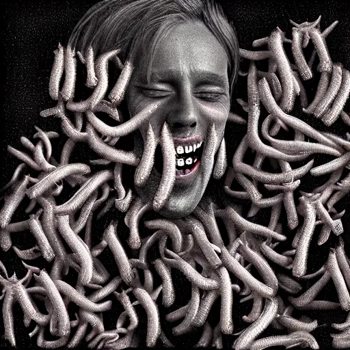 Image similar to A human being covered in teeth, nightmare, digital art