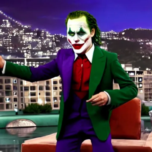 Image similar to The Joker, pissed off, on Jimmy Kimmel