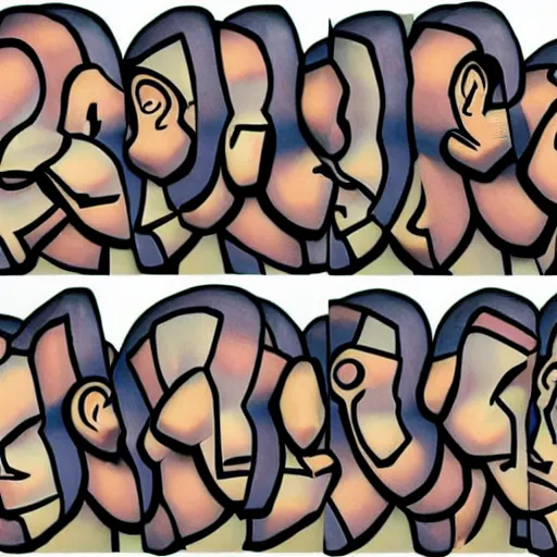 Prompt: pokemon blocks by art spiegelman. a sculpture of a human head seen from multiple perspectives at once, as if it is being turned inside out. every angle & curve of the head is explored & emphasized, creating an optical illusion.