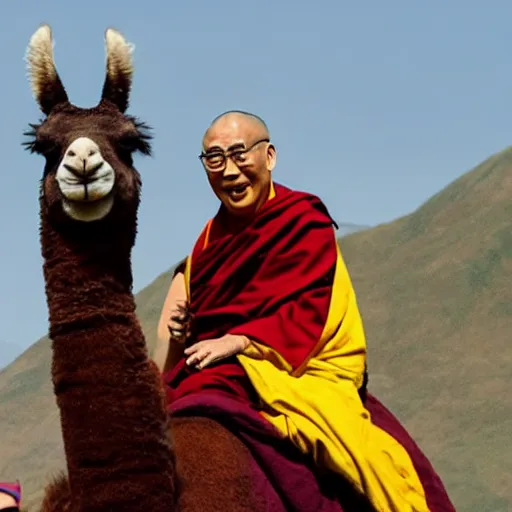 Image similar to photograph of the dalai lama riding a llama in lima