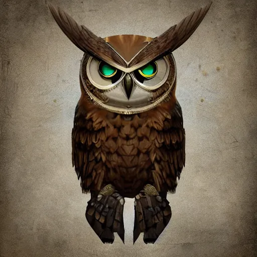 Image similar to Warrior owl art nuveau, steampunk, symmetry, unreal engine,