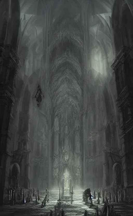 Image similar to concept art, dark church, fantasy style, Dark Souls style, highly detailed, WLOP, artstation