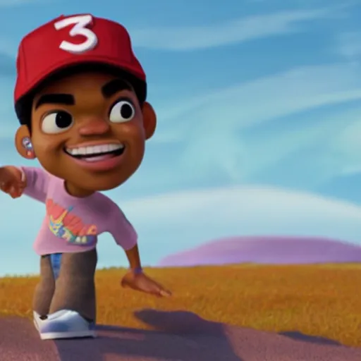 Image similar to a tv still of Chance The Rapper starring in a 2006 Pixar Animated movie