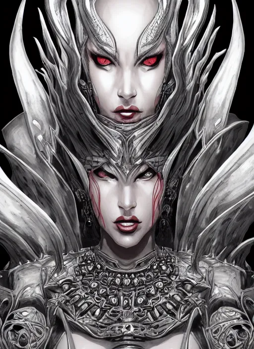 Image similar to a detailed face portrait of the queen of blades, line art, diablo 4 lilith, by yusuke murata, by hiroya oku, trending on artstation