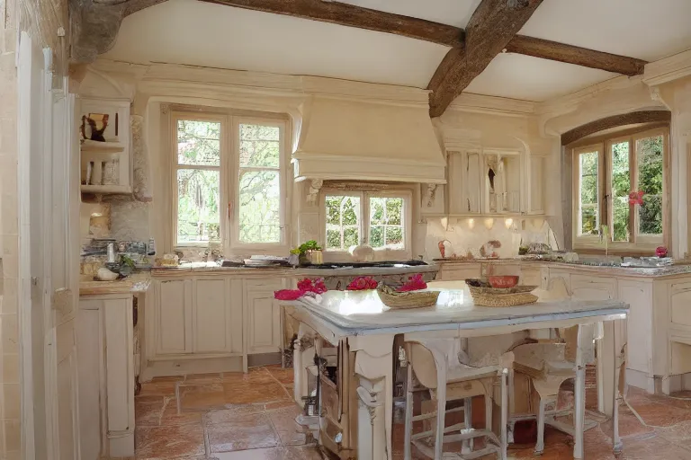 Image similar to interior photo of very very beautiful kitchen in provence style, photorealism,