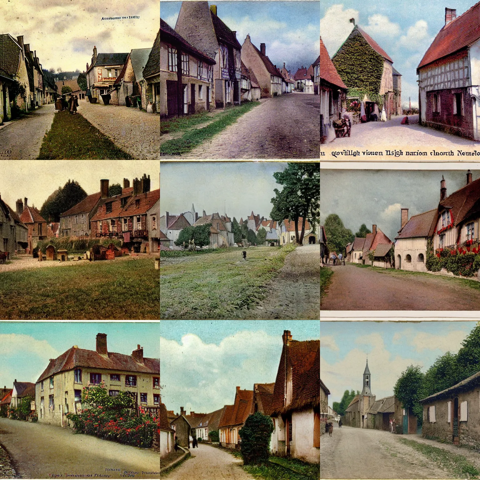Prompt: high quality photograph of a village in northern france, photochrom print, postcard, 1 9 0 9