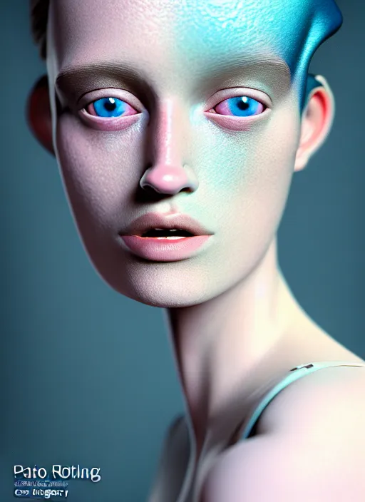 Image similar to Kodak Portra 400, 8K, soft light, volumetric lighting, highly detailed, fine art portrait photography in style of Paolo Roversi , britt marling face 3/4 morphing with soft pastel colors tropical fishes, metamorphosis complex 3d render , 150 mm lens, soft blur background, bust with intricate details, elegant, hyper realistic, ultra detailed, octane render, etheric, outworldly colours, emotionally evoking, head in focus, fantasy, ornamental, intricate, elegant, 8K, soft light, volumetric underwater lighting, highly detailed, Refined, Highly Detailed, soft lighting colors scheme, fine art photography, Hyper realistic, photo realistic