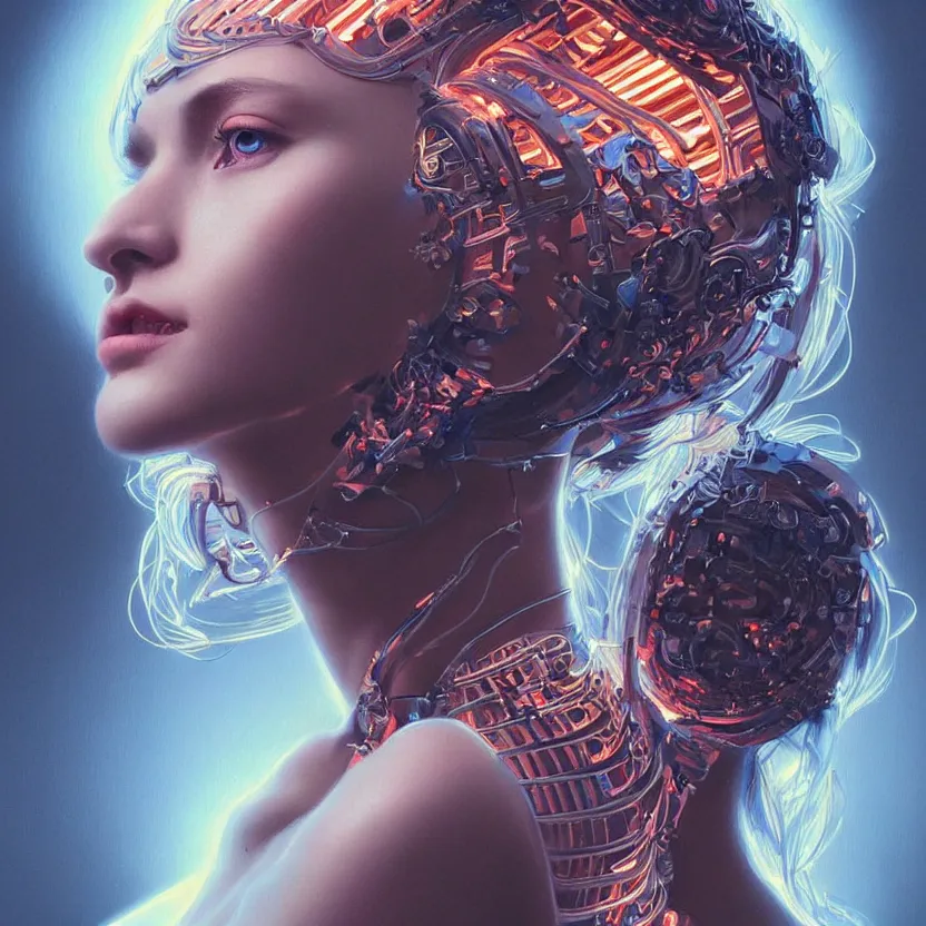 Image similar to a highly detailed photo of very intricate female face portrait, futurism, rococo cyber neon lighting, detailed futuristic fibonacci jewelry, profile posing, hyper photorealistic, crispy quality, digital photography, trending in pinterest, cinematic, 4 k ultra hd, art by pascal blanche, art by greg rutkowski, art by artgerm,