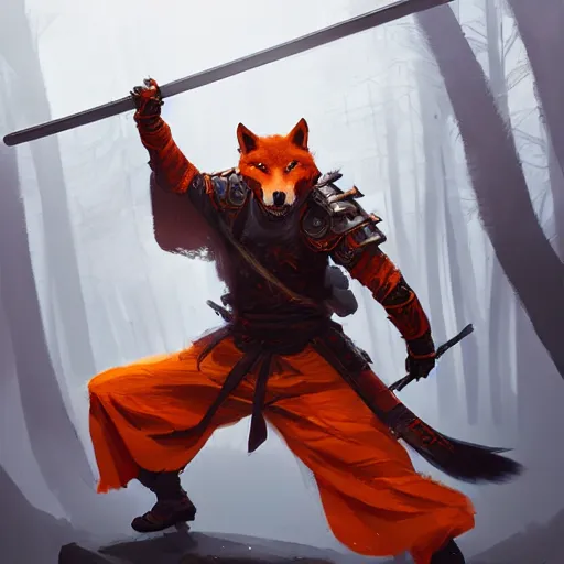 Prompt: commission portrait of a orange wolf dressed as a samurai holding a katana,dramatic,character design by charles bowater,greg rutkowski,ross tran,hyperdetailed,hyperrealistic,4k,deviantart,artstation,professional photography,concept art