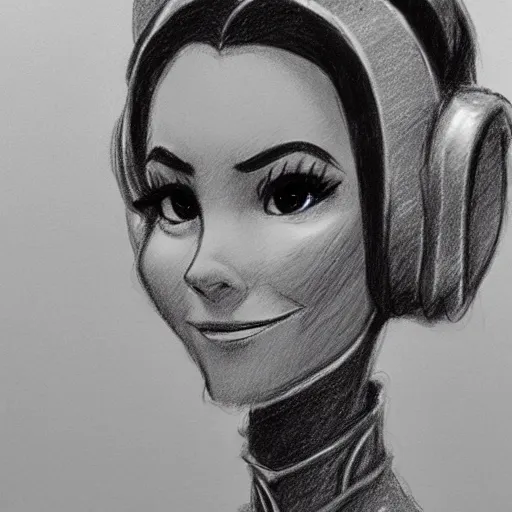 Image similar to milt kahl pencil sketch of victoria justice as princess leia