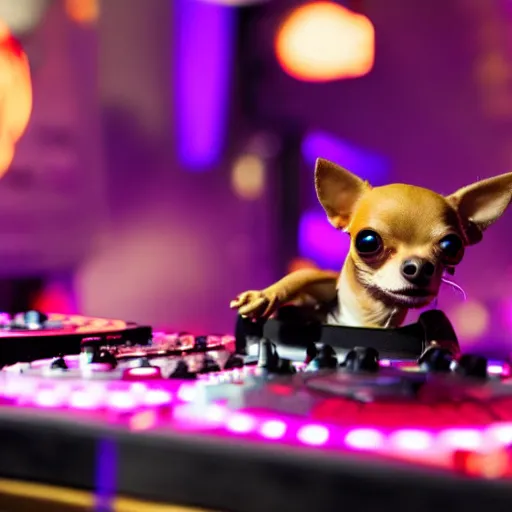 Prompt: photo of a chihuahua djing, stunning, 4 k