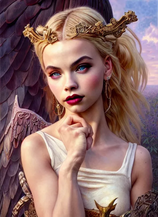 Image similar to ultra realistic illustration, a stunningly beautiful greek gothic goddess of chaos played by jordyn jones and dove cameron and margot robbie and taylor swift and megan fox, intricate, elegant, highly detailed, digital painting, artstation, concept art, smooth, sharp focus, illustration, art by artgerm and greg rutkowski and alphonse mucha